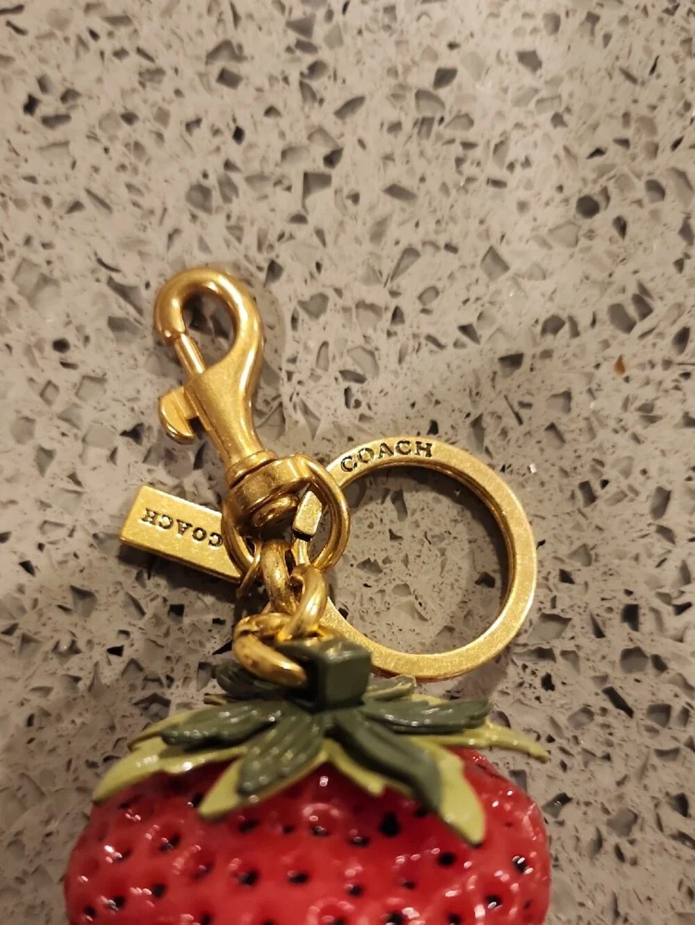 Coach Style Strawberry Enamel Key Charm with Gold Hardware